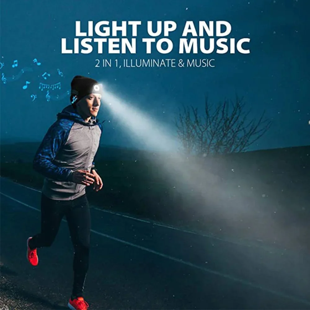 Winter Unisex Beanie Knitted Hat Wireless Bluetooth 5.0 Headphone with LED Light